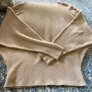 Women's Beige Boatneck Funnel Sweater